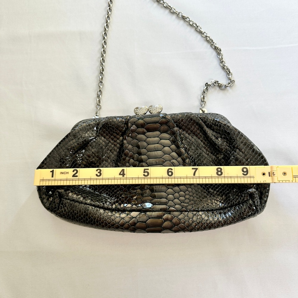 Brighton Clutch Purse Snakeskin Embossed Silver Chain Heart Clasp Evening Bag - Picture 4 of 10